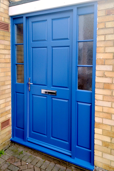 Blue door with side panels by Dunstable Joinery